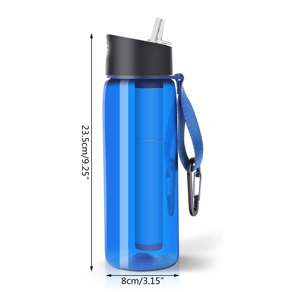 650ml Camp Survival Water Filter Filtration Bottle, Sports Water Purifier Bottle