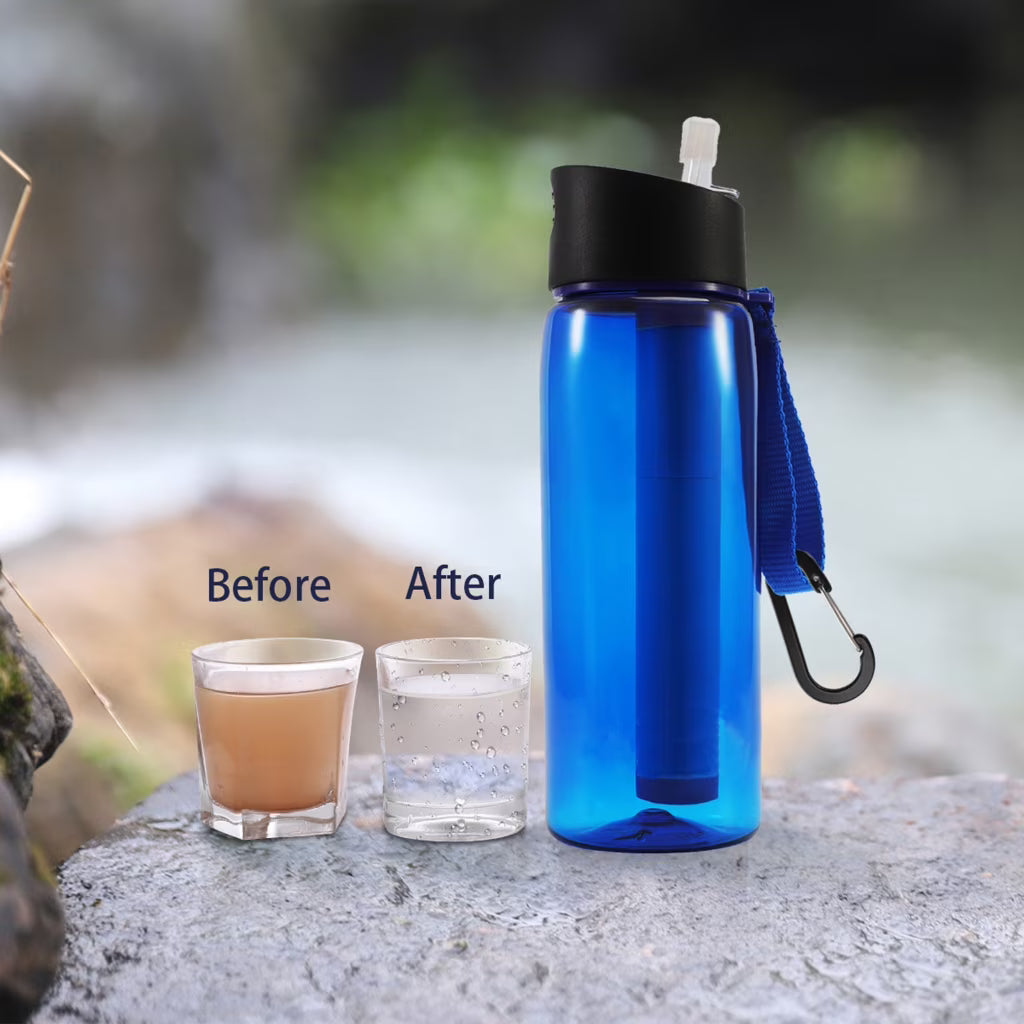 650ml Camp Survival Water Filter Filtration Bottle, Sports Water Purifier Bottle